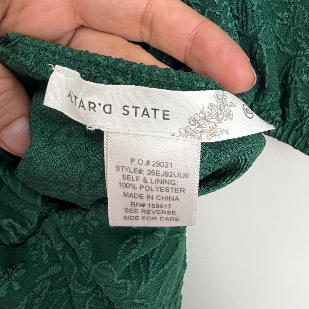 Altar State Emerald Green Floral Puff Sleeve Tie Back Cecelia Mini Dress Size XL - Picture 7 of 11